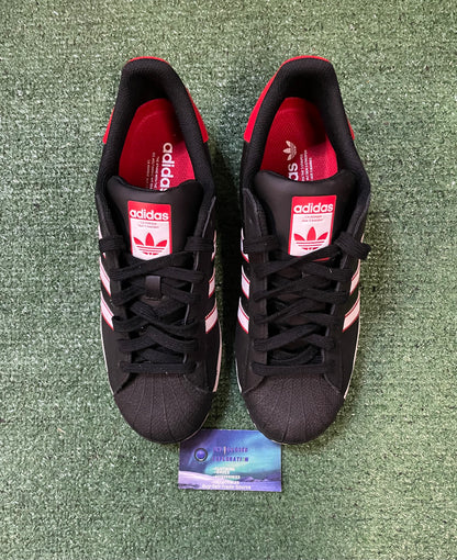 Adidas superstar black white scarlet size 10men/11.5women