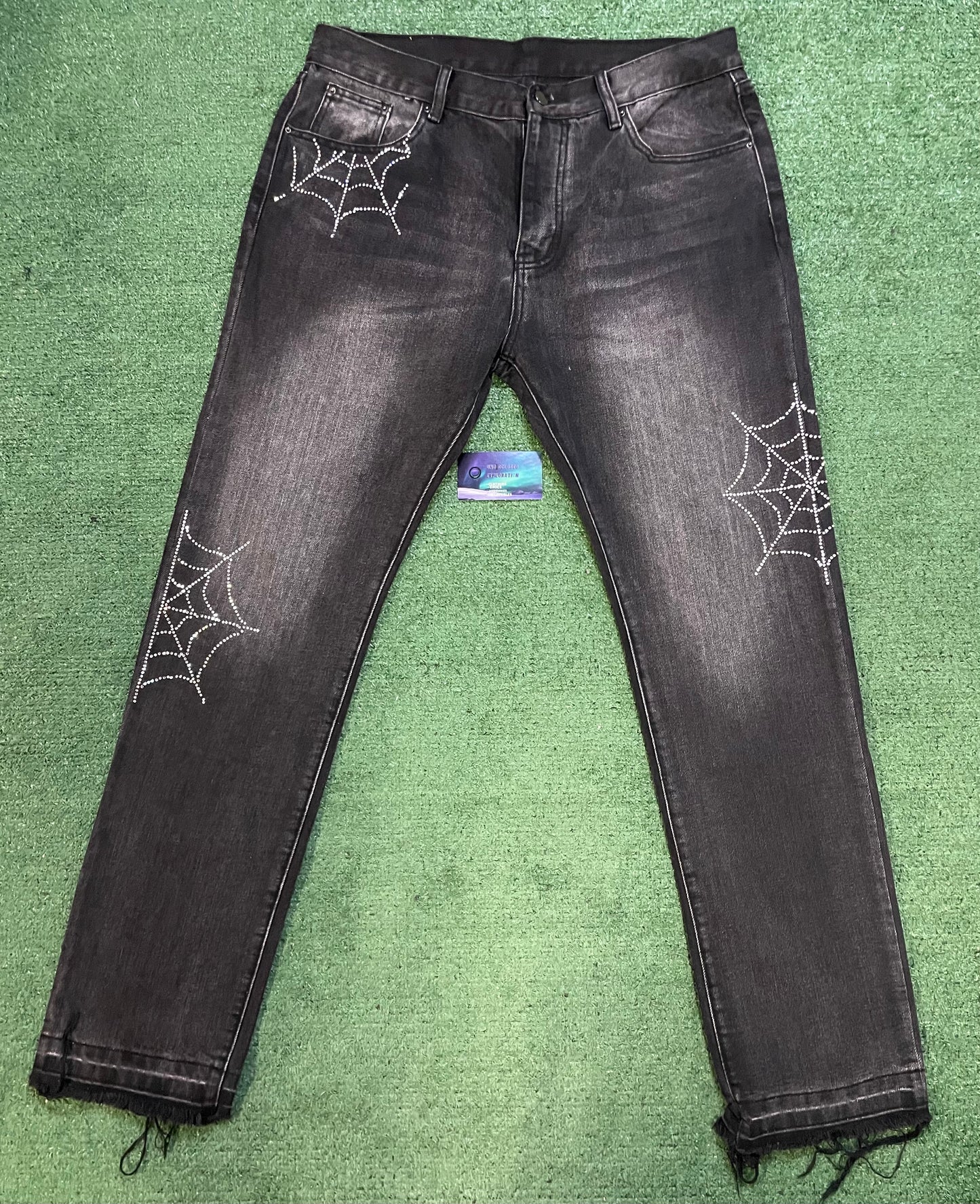 Mnml spiderweb rhinestone jeans