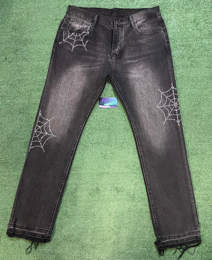 Mnml spiderweb rhinestone jeans