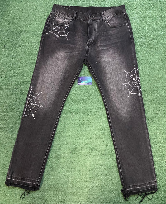Mnml spiderweb rhinestone jeans
