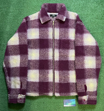 Stussy Shadow Plaid Zip Sherpa berry jacket