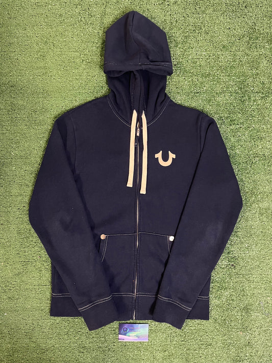 true religion navy zip up hoodie