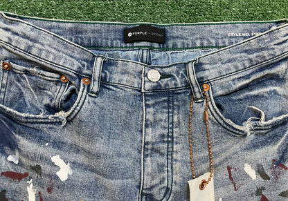 Purple brand paint splatter jeans