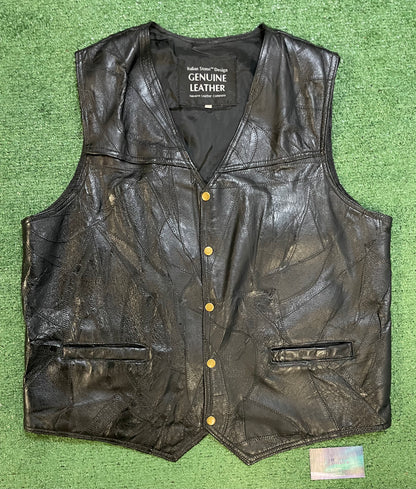 Vintage Navarre Genuine Leather embroidered skull vest