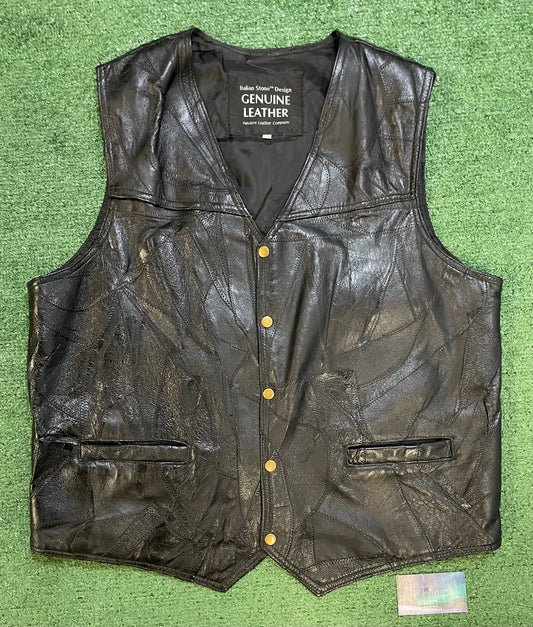 Vintage Navarre Genuine Leather embroidered skull vest