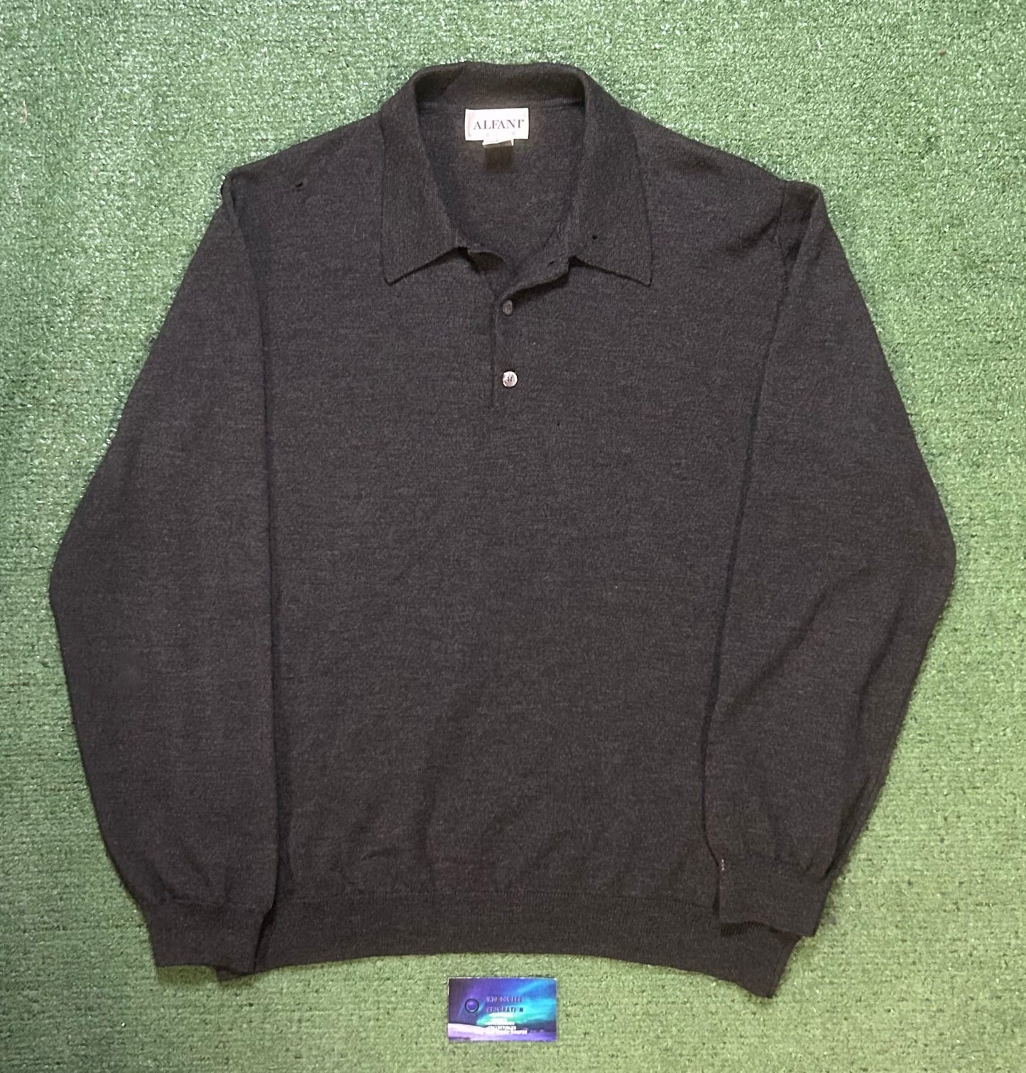 Alfani grey charcoal wool longsleeve polo