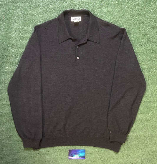 Alfani grey charcoal wool longsleeve polo
