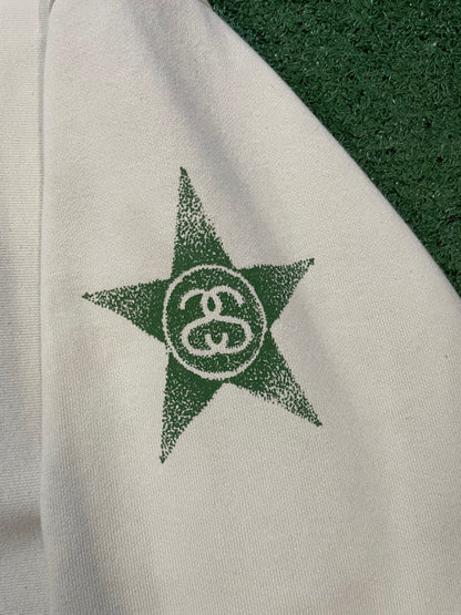 Stussy star zip up white & green hoodie