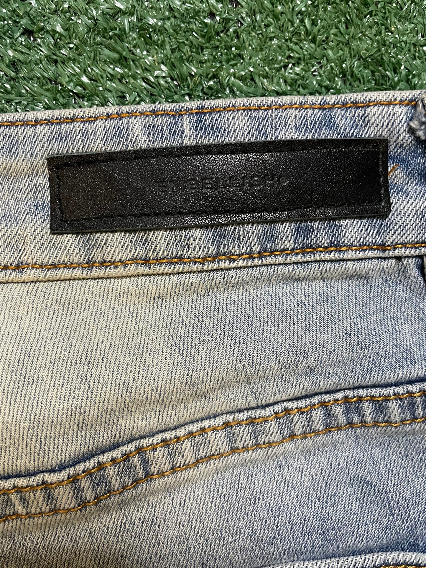 Embellish light wash distressed jeans