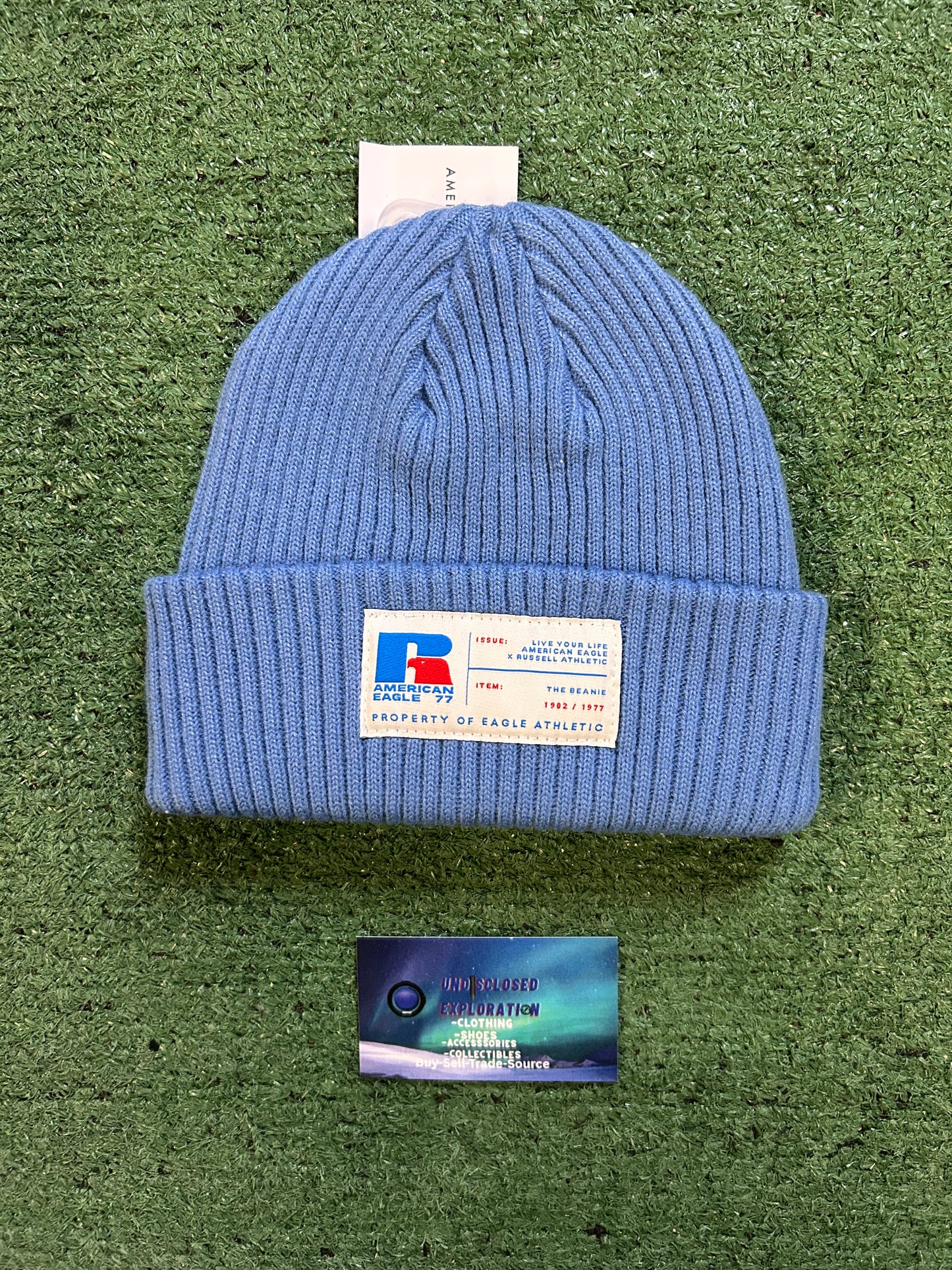 American eagle X Russell light blue beanie