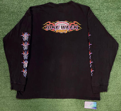 Vintage 2000s Flamming skull Daytona Beach Florida bike week longsleeve