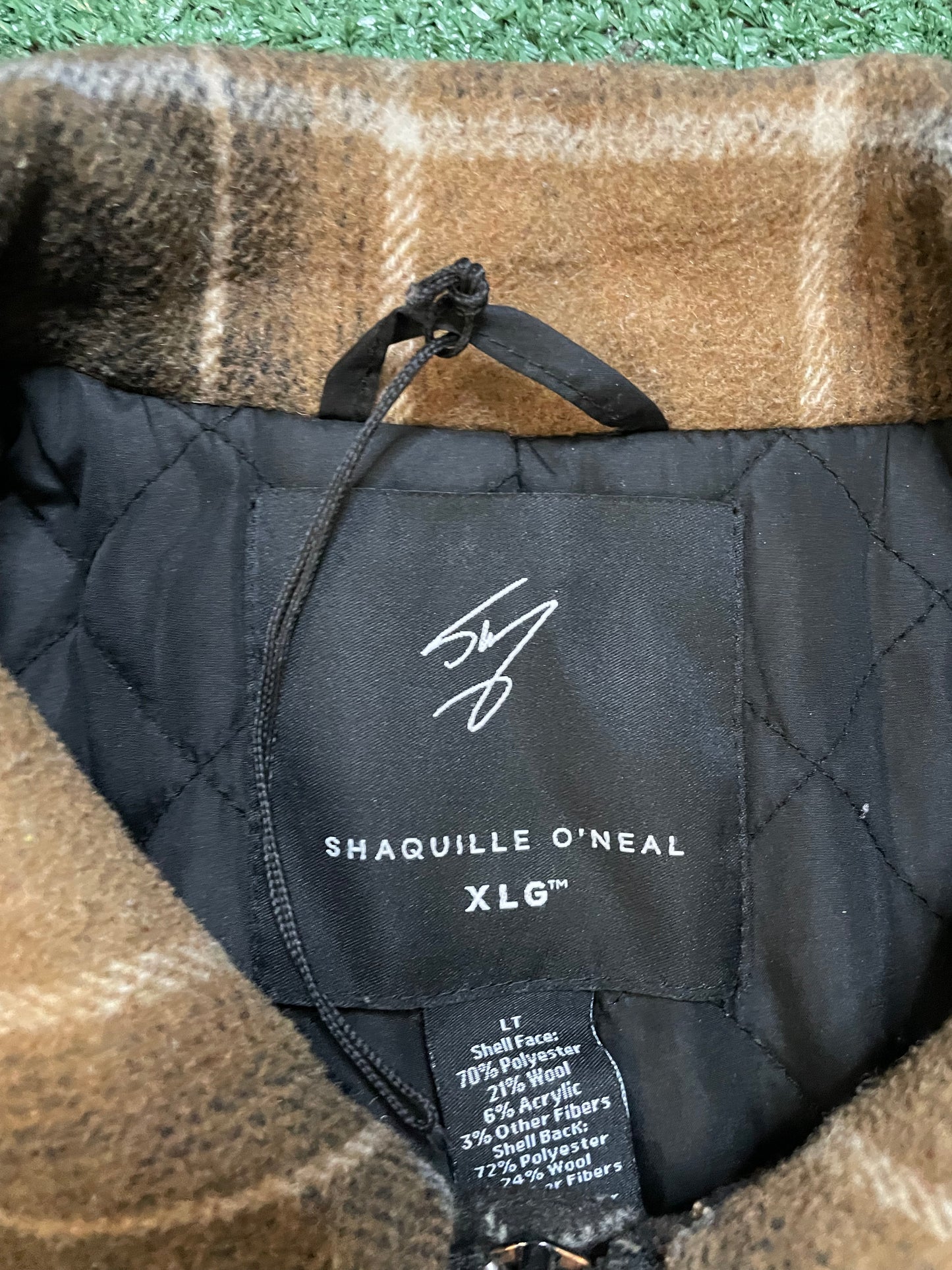 Shaquille O’Neal brown and tall full zip plaid jacket