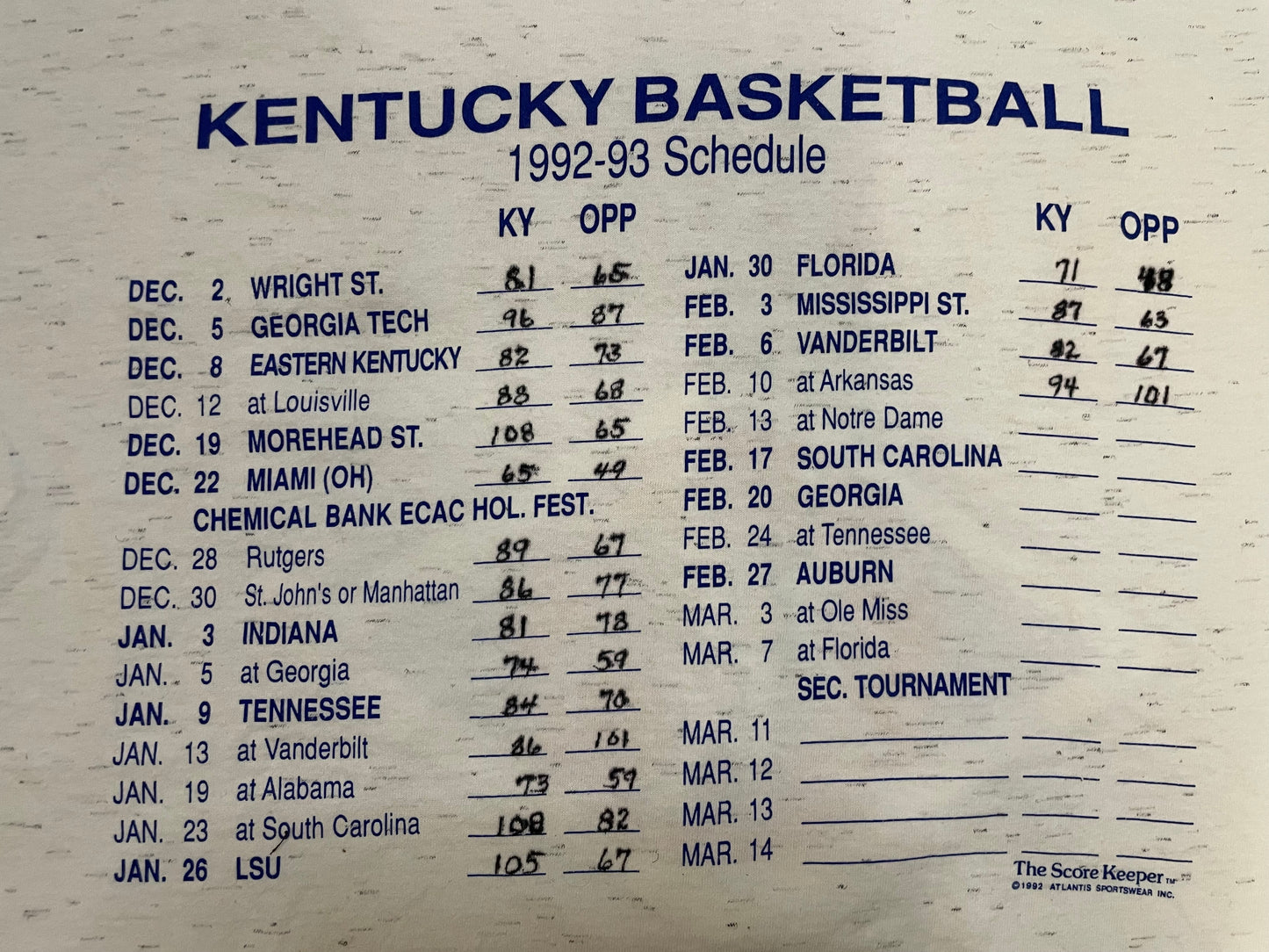 Vintage 1992 University of Kentucky Wildcats basketball tee