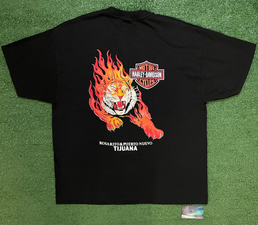 Vintage 1990s Harley Davidson Tijuana tiger flame tee