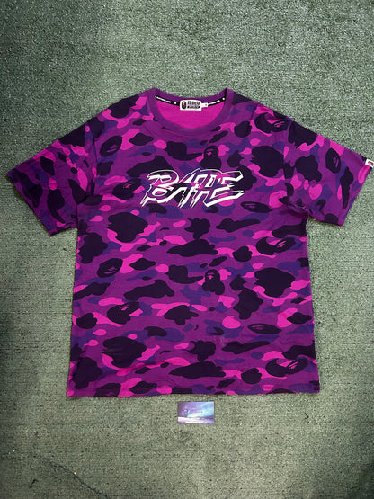 Bape purple camo logo tee