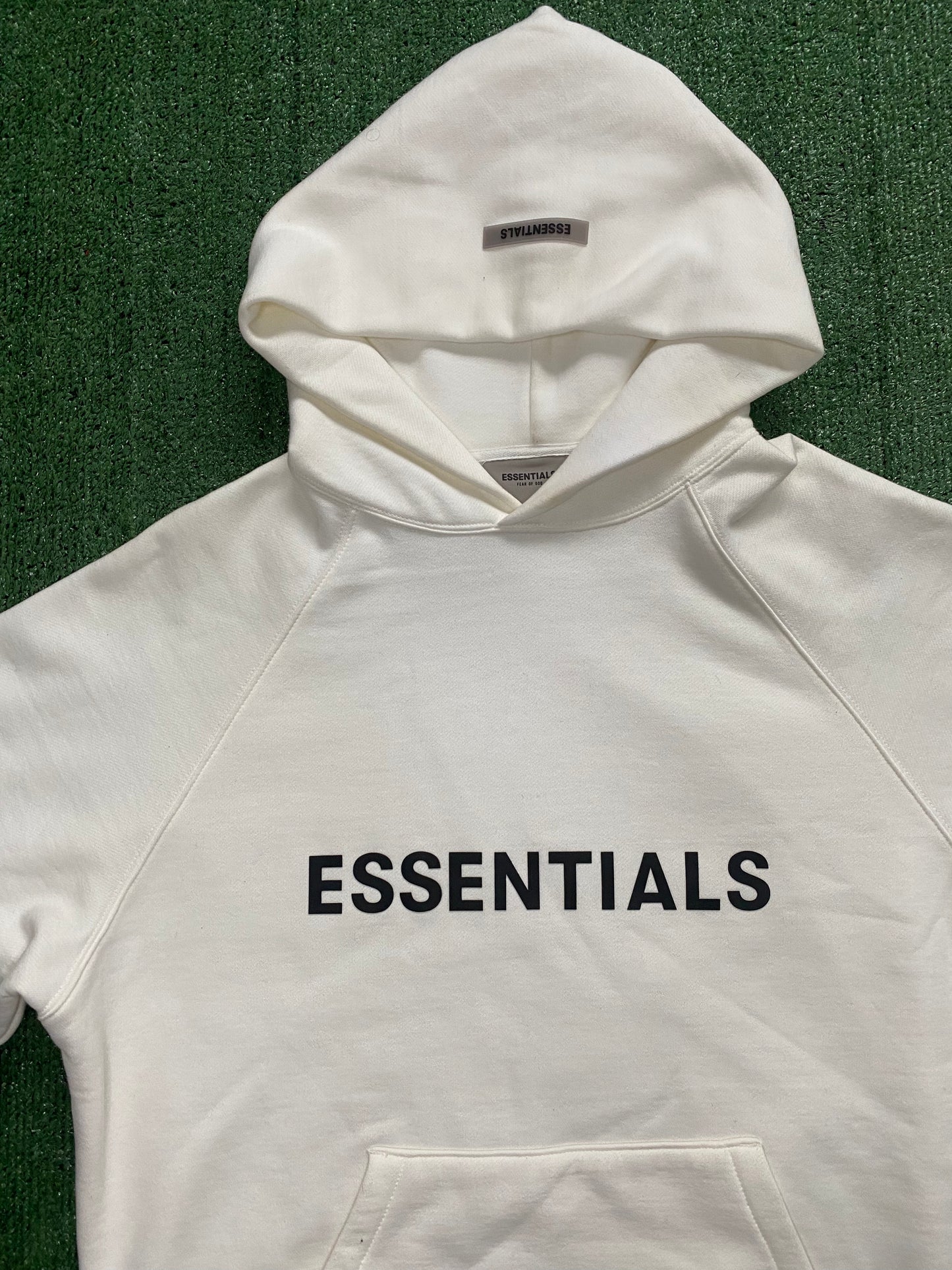 Fear of god essentials white hoodie