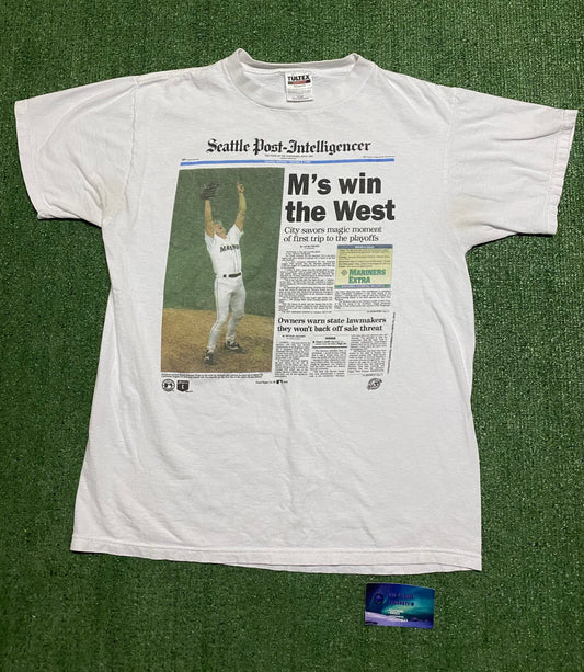 Vintage 1995 Seattle Mariners Ms win the west Seattle Post Newspaper tee