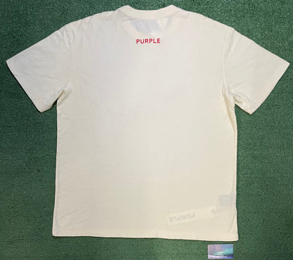 Purple brand embroidered logo cream tee