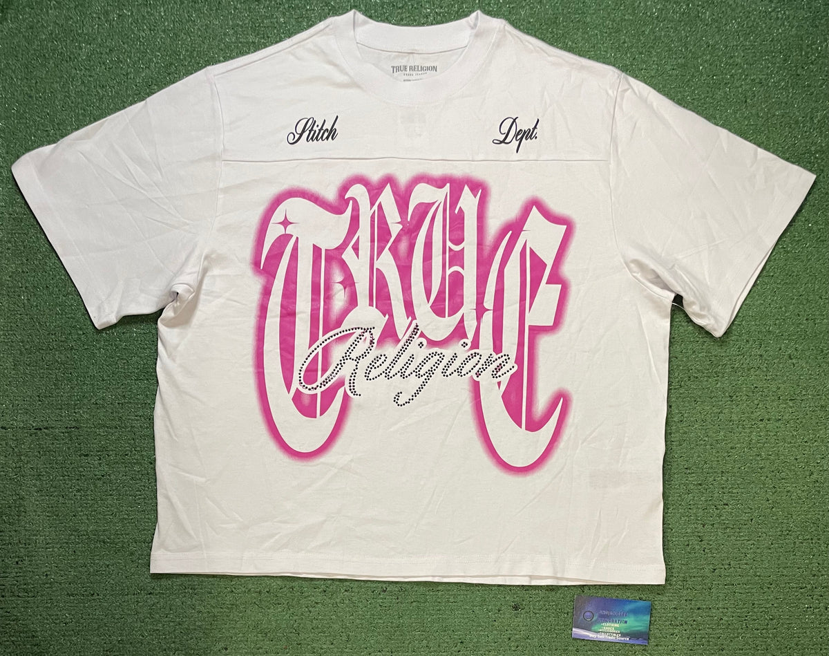 True Religion original stitch  white & pink tee