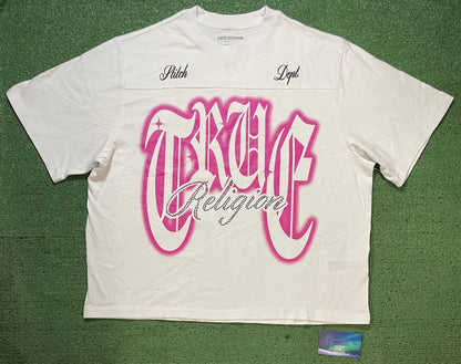 True Religion original stitch  white & pink tee