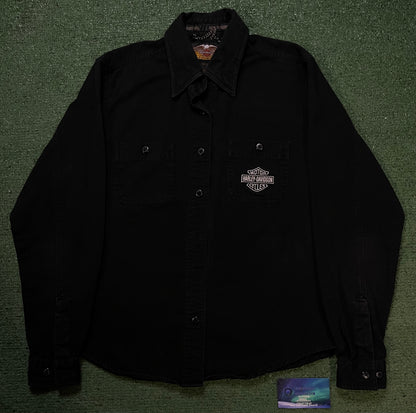 Harley Davidson black & grey button up shirt