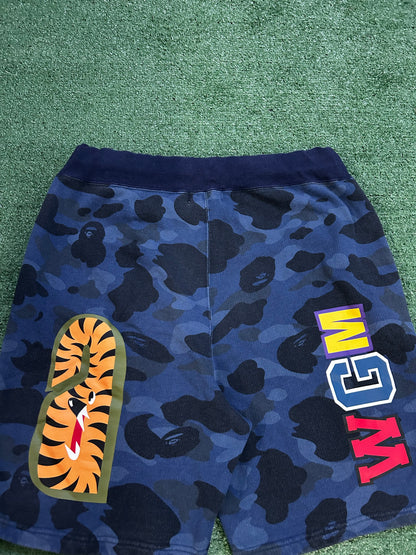 Bape Blue camo shark shorts