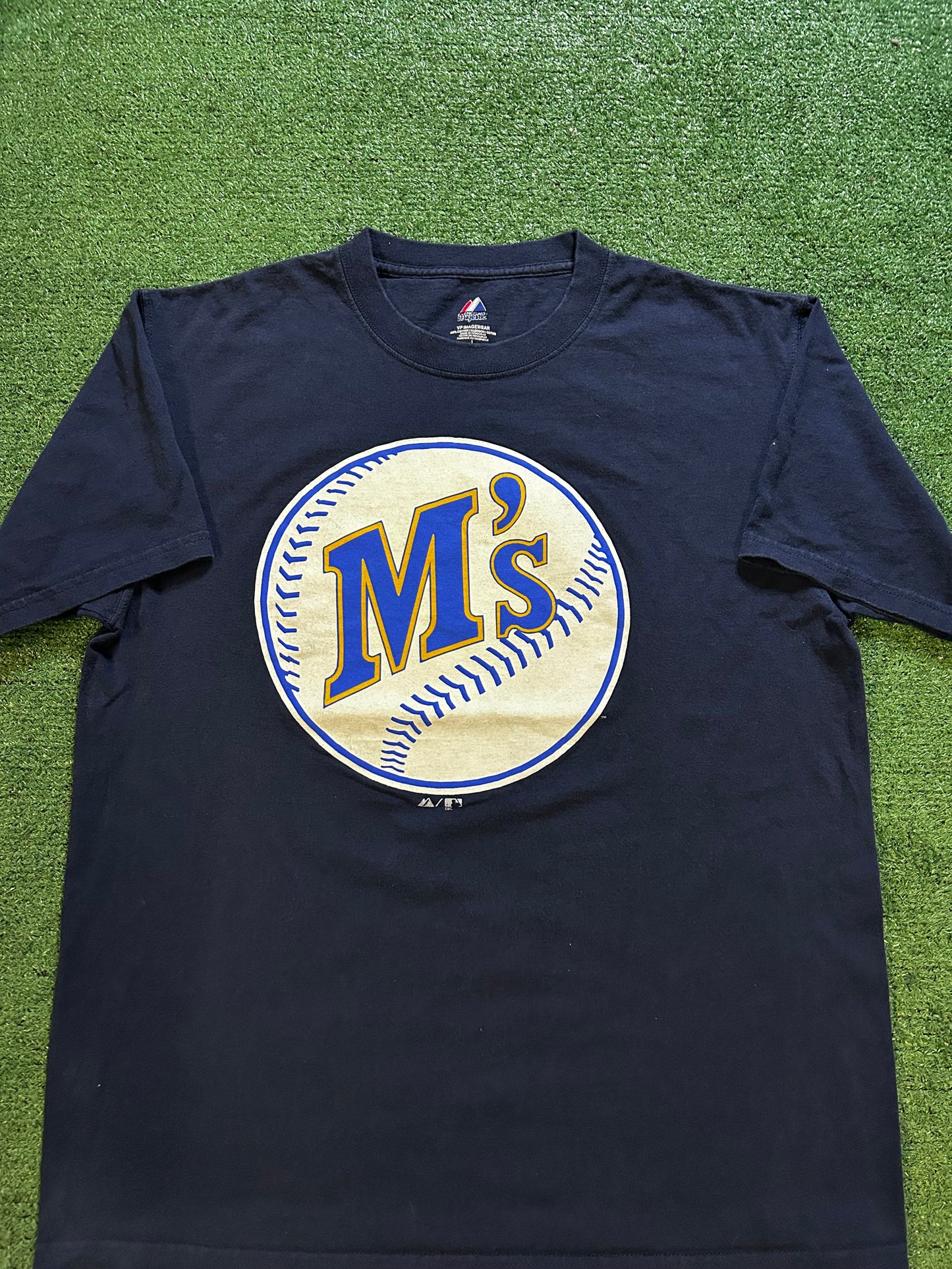 Seattle mariners blue and yellow baseball logo tee