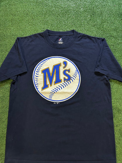 Seattle mariners blue and yellow baseball logo tee