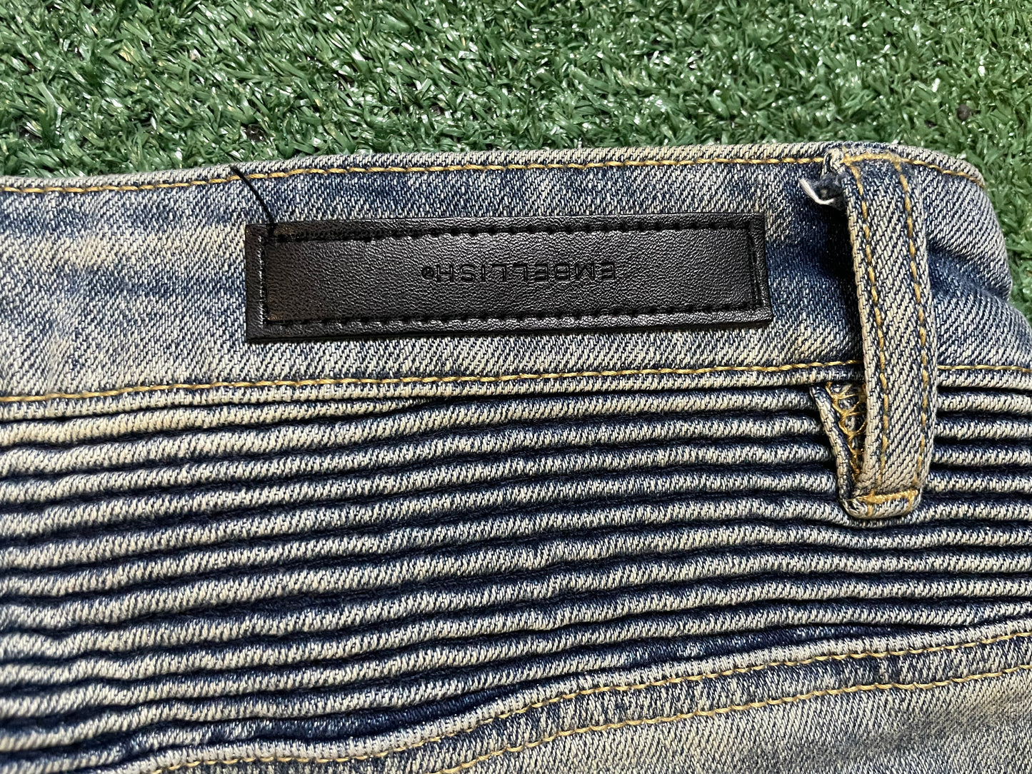 Embellish light wash biker jeans