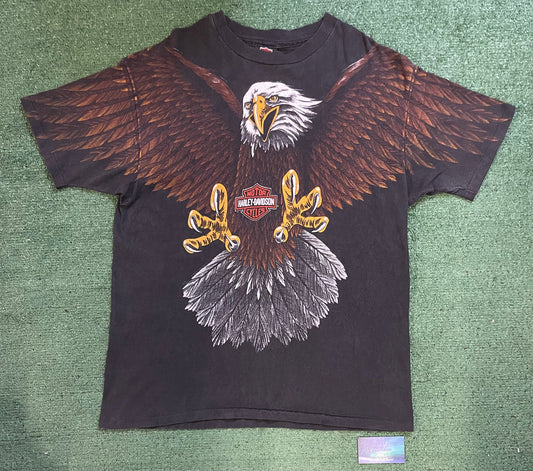 Vintage 1990s Harley Davidson eagle all over print double sided tee