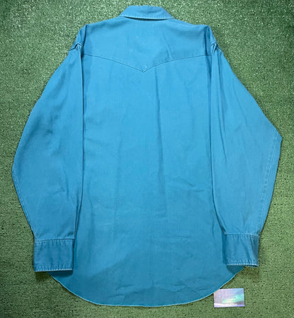 Vintage 1990s Wrangler brushpopper turquoise button up shirt
