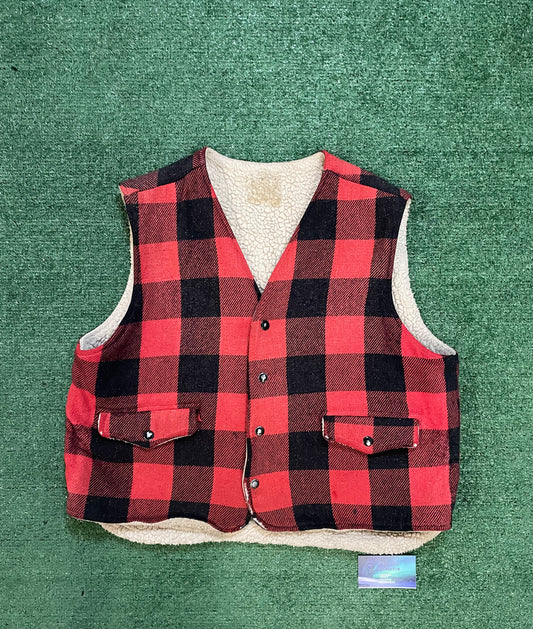 Vintage 1970s Sherpa plaid checkered vest