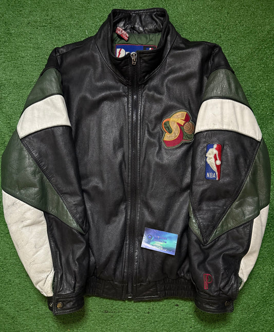 Vintage Seattle SuperSonics Leather Jacket Wilson Pro Player