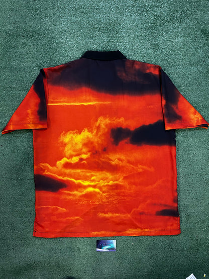 Vintage Harley Davidson eagle all over print orange button up