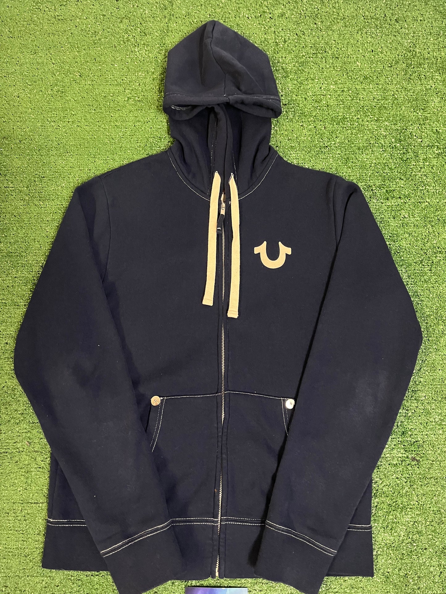 true religion navy zip up hoodie