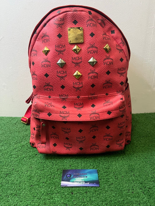 MCM visetos leather studded red backpack