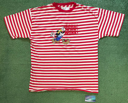 Vintage 1990s Mickey Mouse embroidered striped red tee