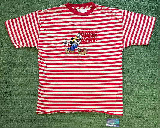 Vintage 1990s Mickey Mouse embroidered striped red tee