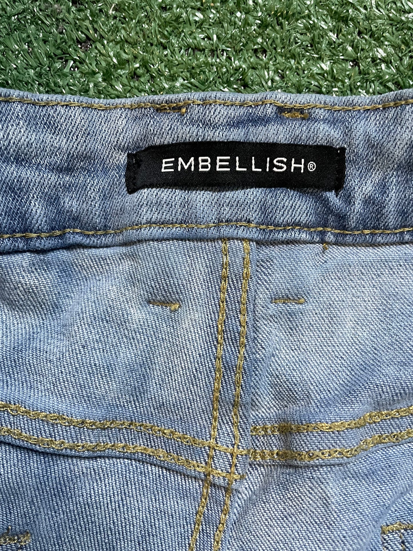 Embellish light wash distressed jeans