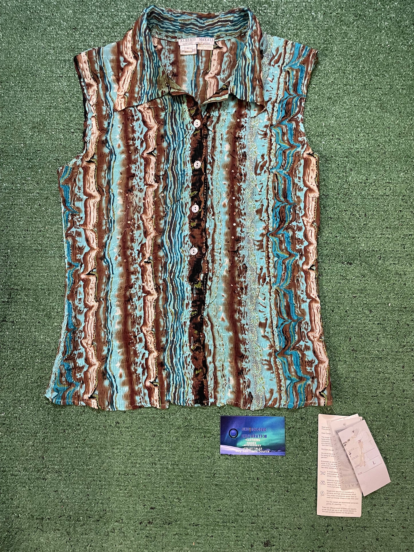 Vintage Alberto Makali sleeveless multicolor button up