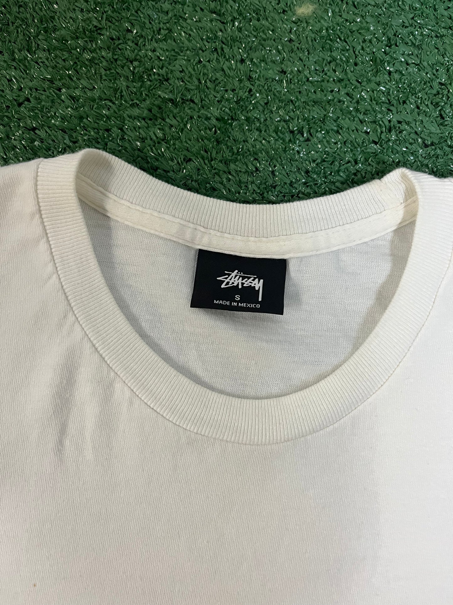 Stussy spellout white and green tee