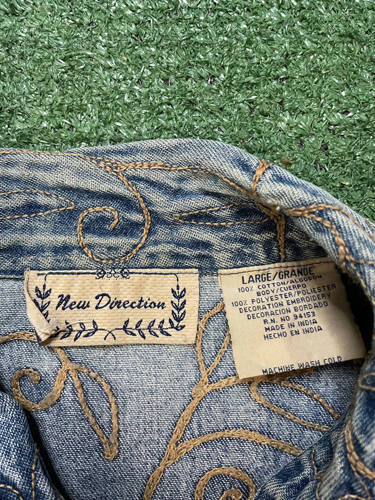 New Direction floral embroidered denim jacket