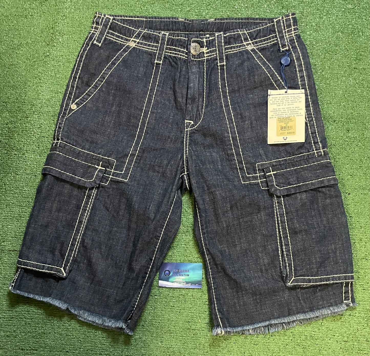 Vintage True Religion dark wash cargo shorts