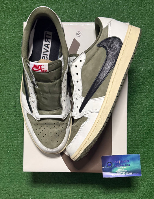 Jordan 1 Low Travis Scott Medium Olive 11.5 Men/13 Women “Preowned”