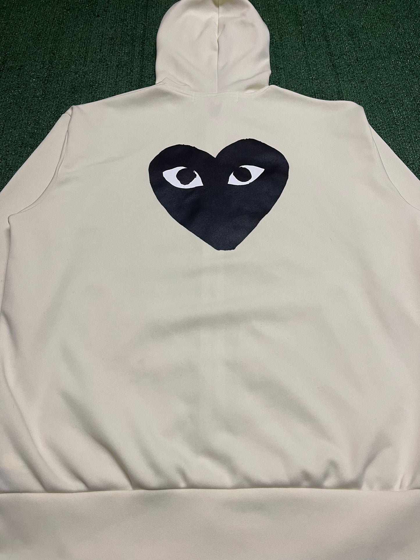 Comme Des garcon big black heart zip up ivory hoodie