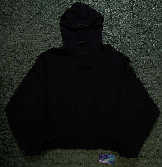 Fear Of God Essentials black center logo hoodie