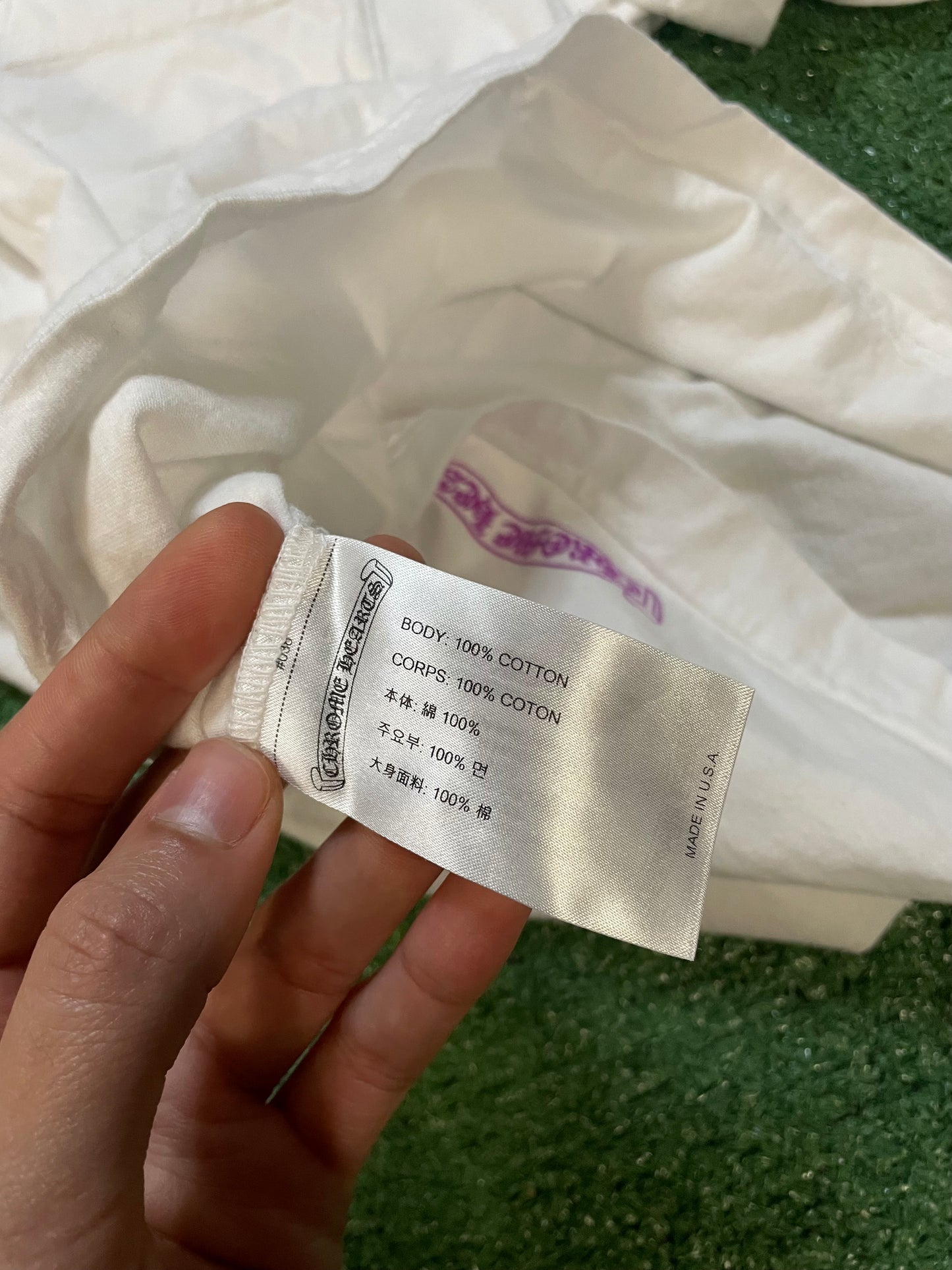 Chrome Hearts white and purple neck logo tee