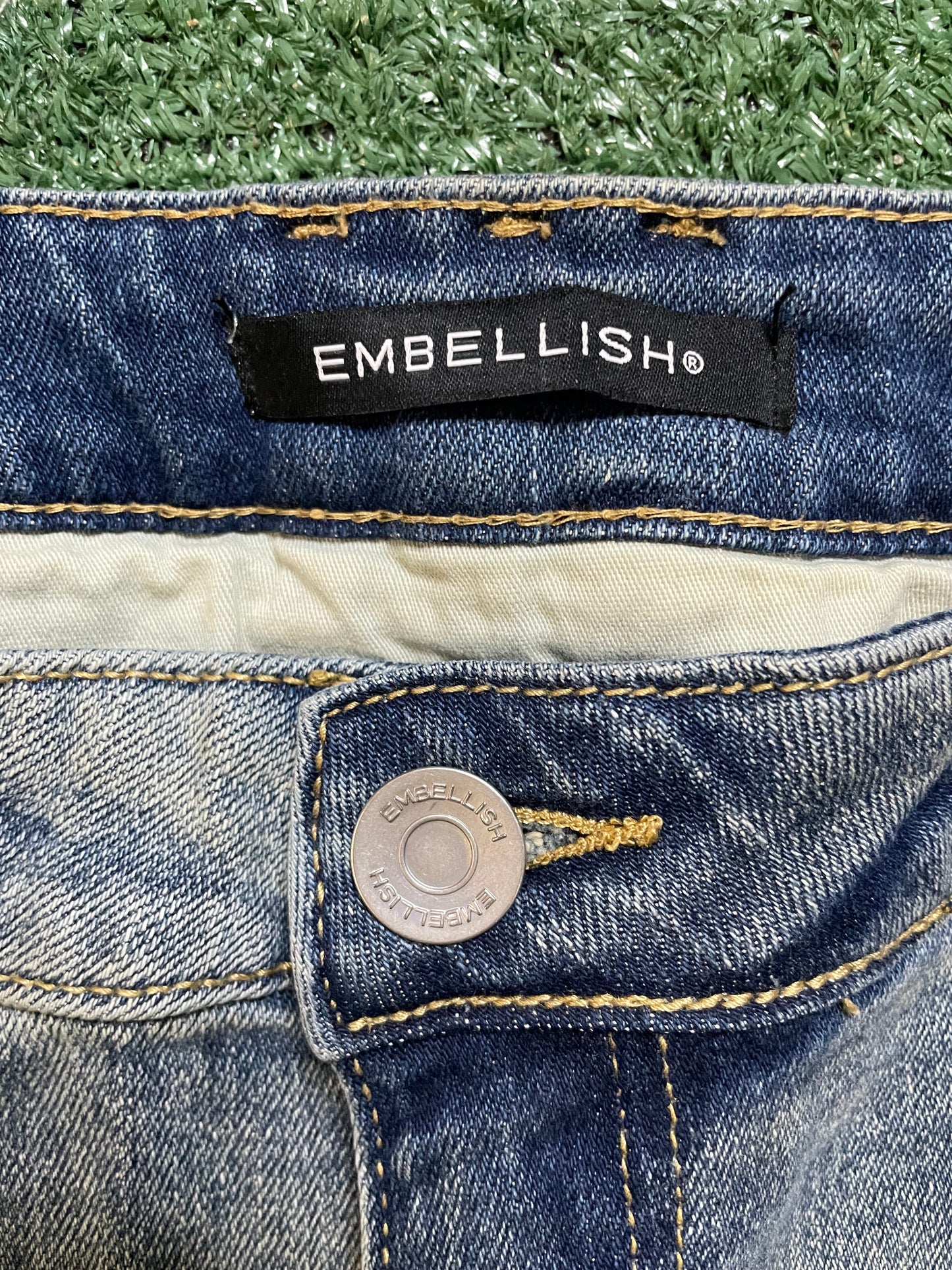 Embellish light wash biker jeans