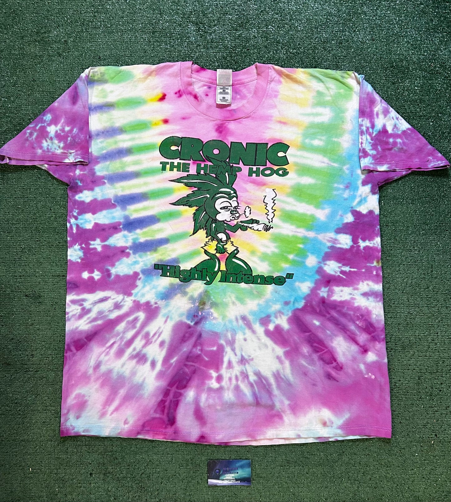 Vintage 1990s Cronic the hemp hog highly intense hooked on cronic double sided tie dye tee