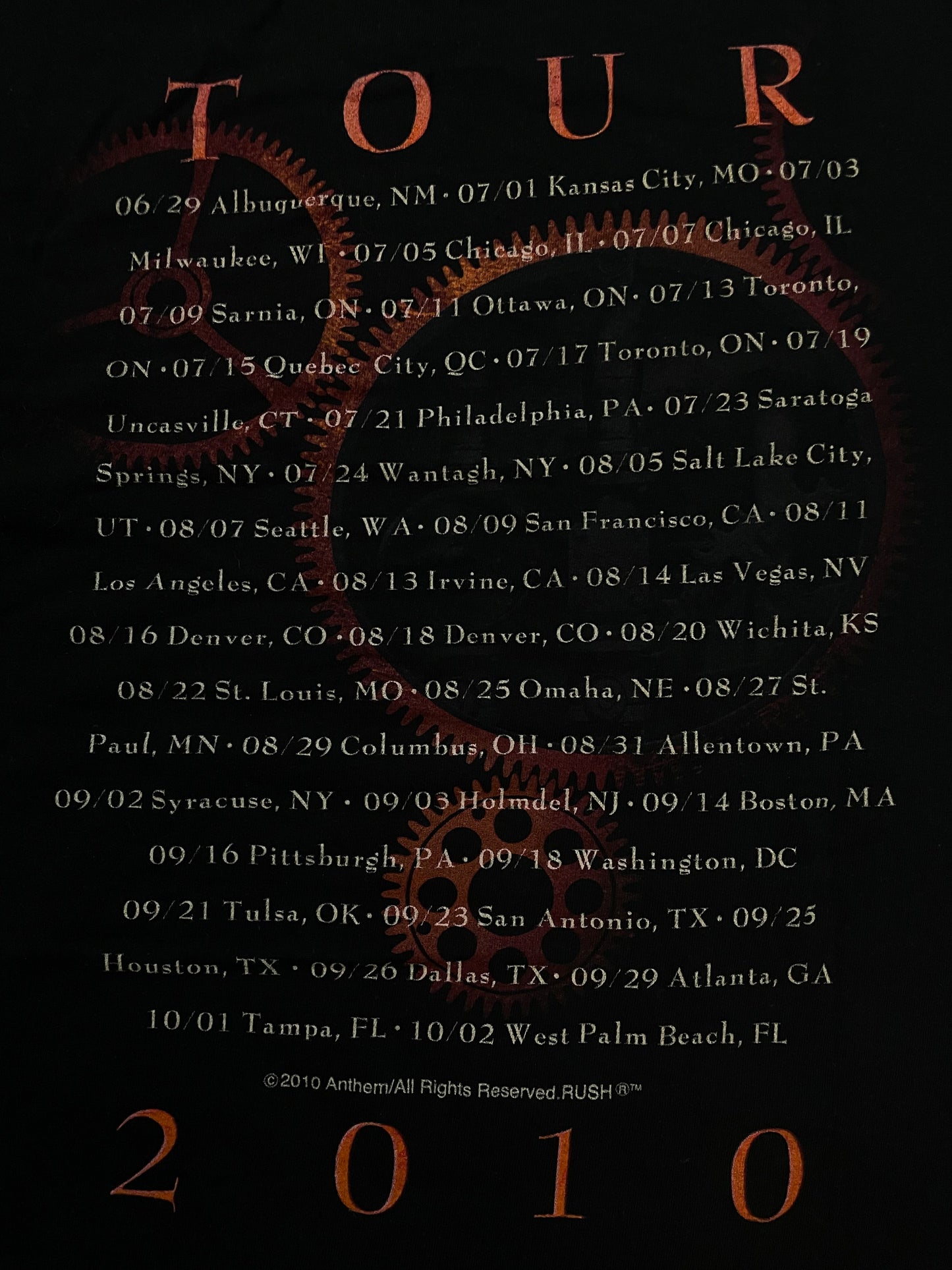 Rush Time Machine 2010 tour tee